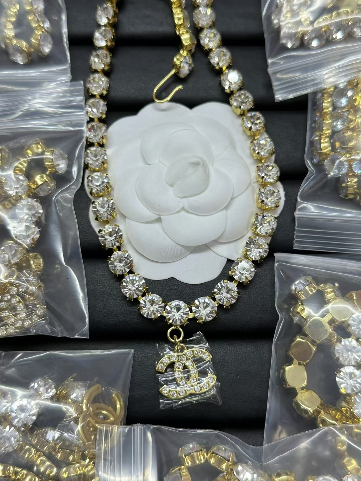 Chanel Logo Pendant Rhinestone Strass Chain Necklace - Best Replica Jewelry™