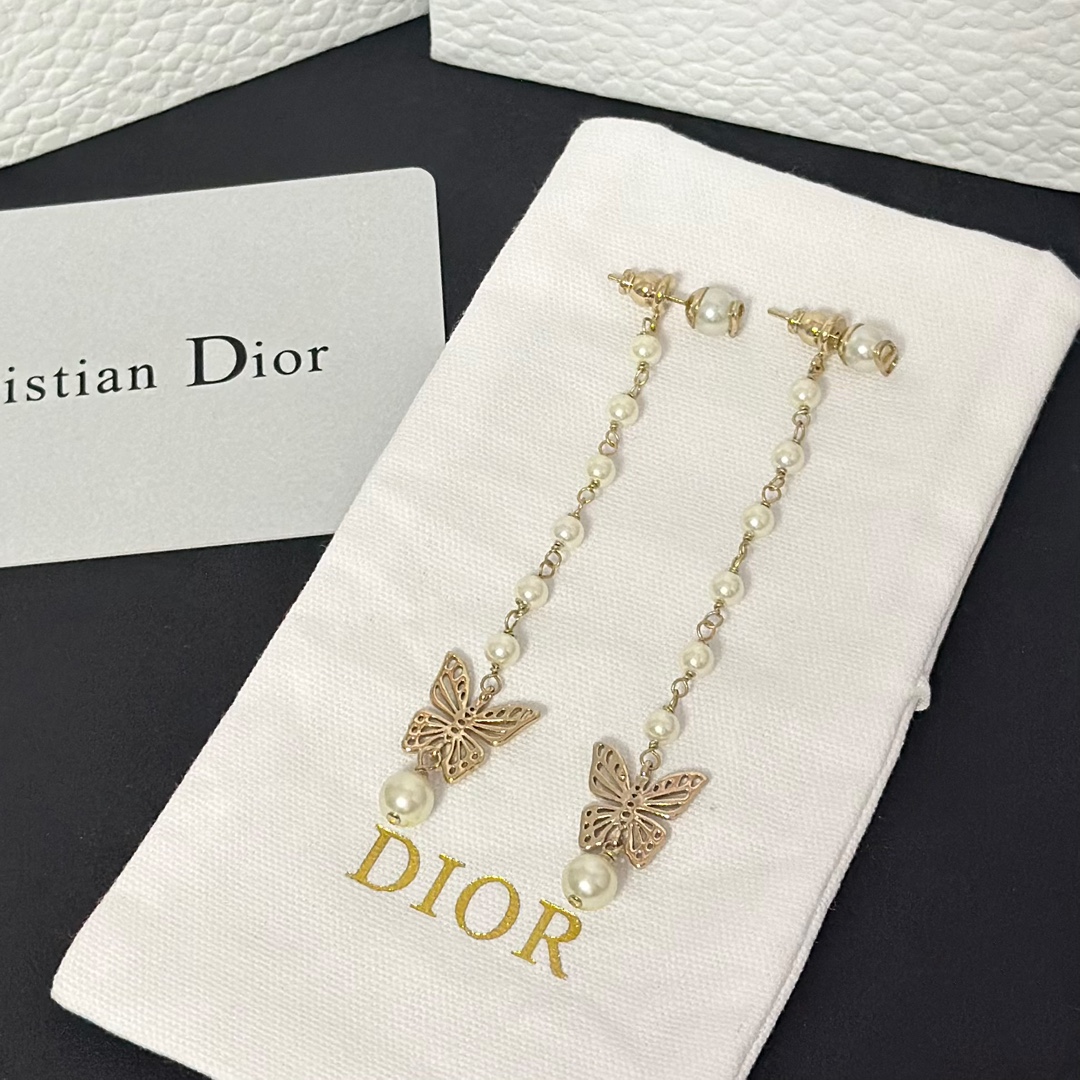 Dior Long Tassel Butterfly Dangle Pearl Earrings - Best Replica Jewelry™