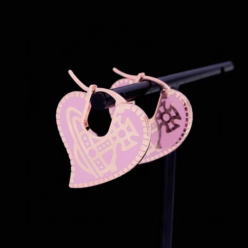 Vivienne Westwood Personality Pink Love Heart Earrings - Best Replica Jewelry™