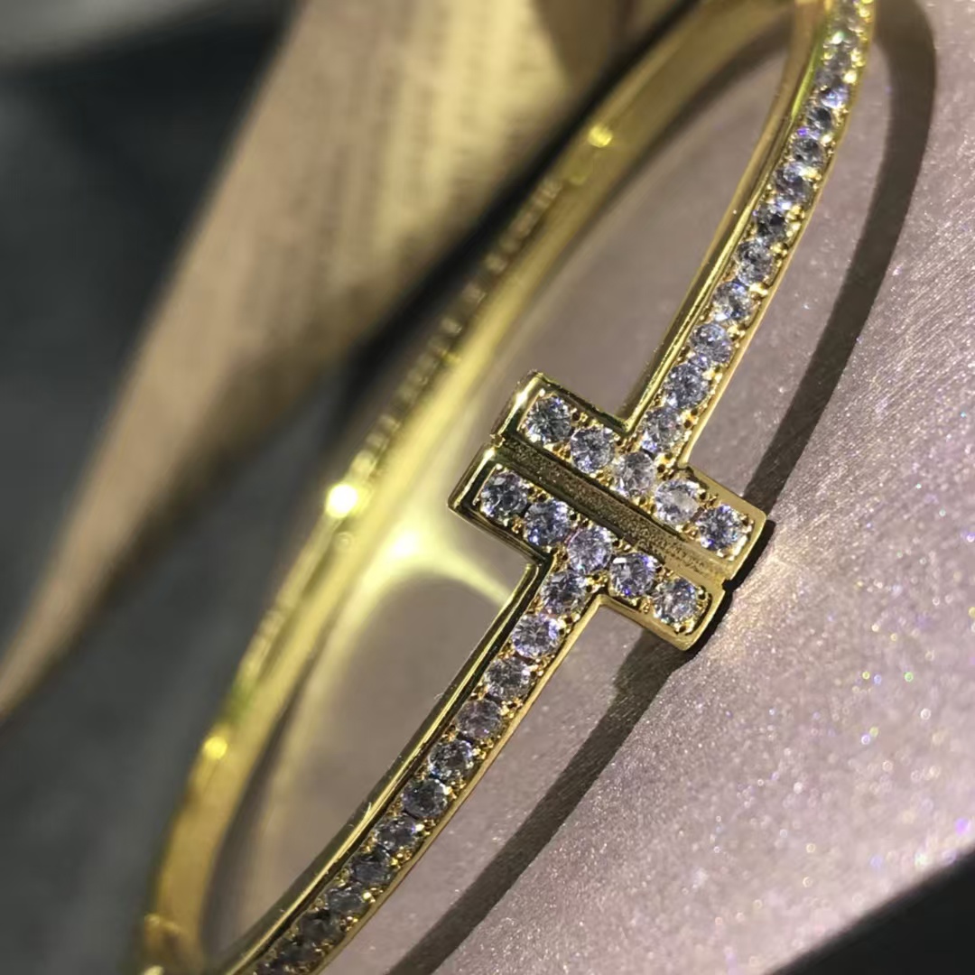 Tiffany Full Diamond Paved Double T Bangle Bracelet - Best Replica Jewelry™