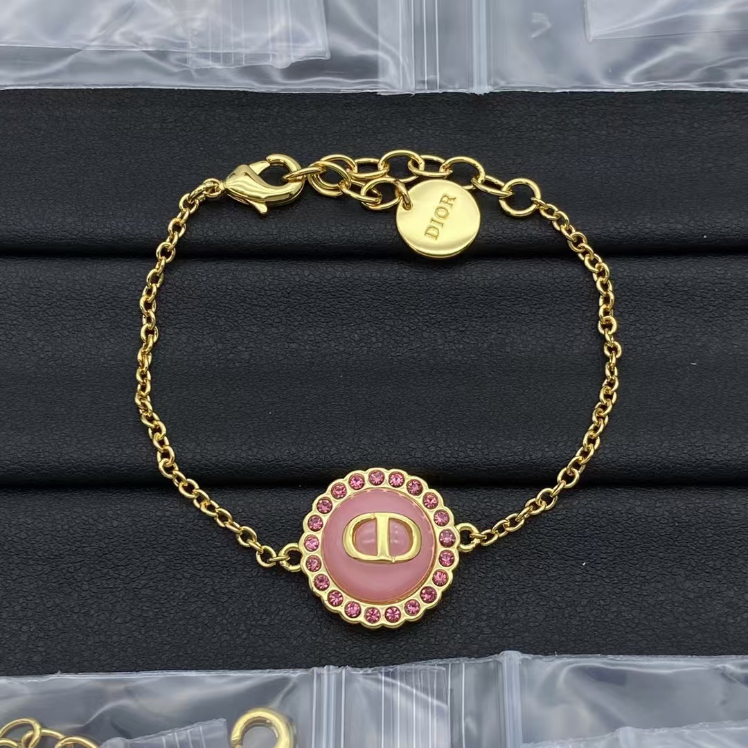 Dior Petit CD Pink Diamond Paved Gold-Finish Bracelet - Best Replica Jewelry™