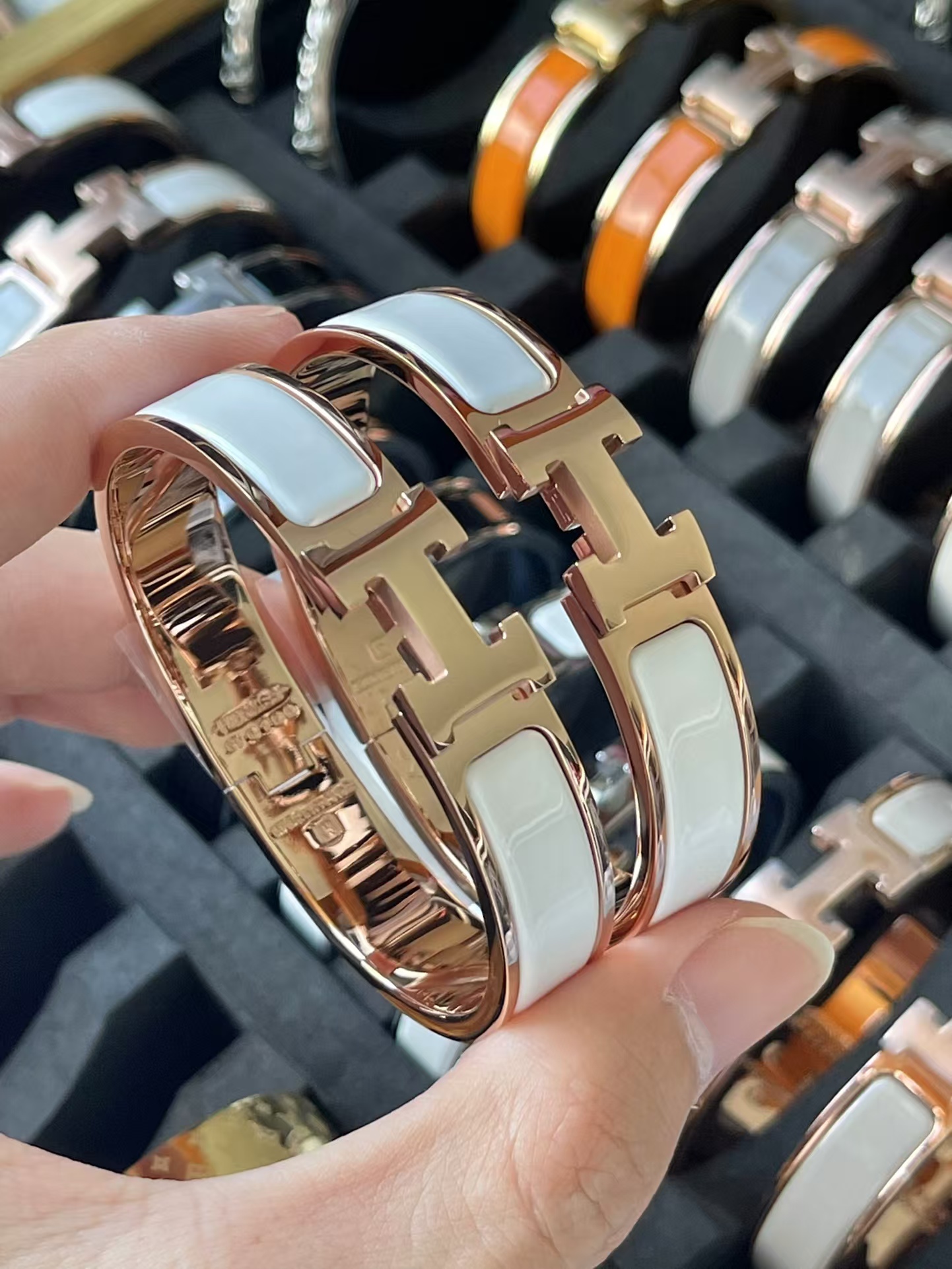 Hermes Wide H Enamel Bracelet Bangle - Best Replica Jewelry™