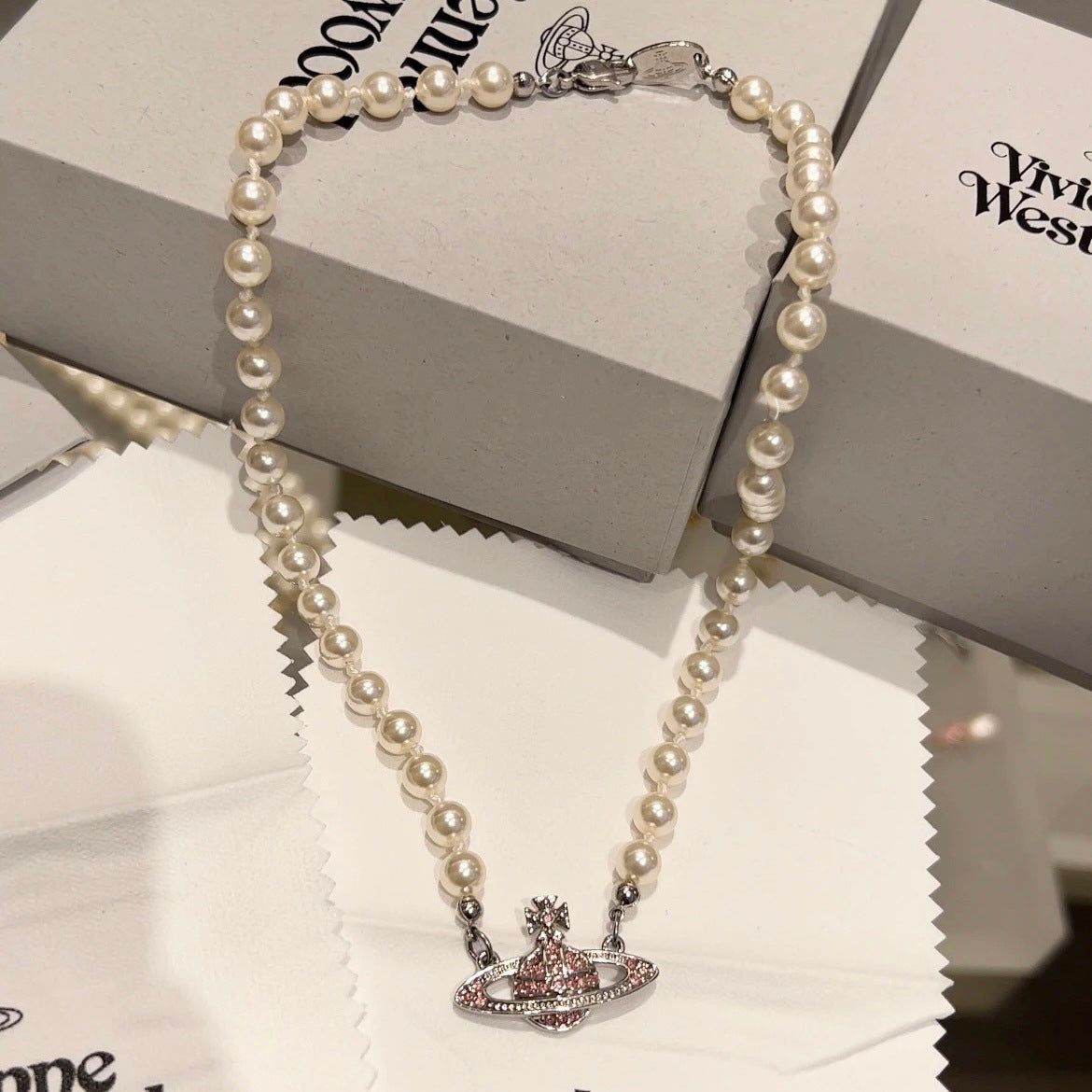 Vivienne Westwood Pink Saturn Necklace - Best Replica Jewelry™