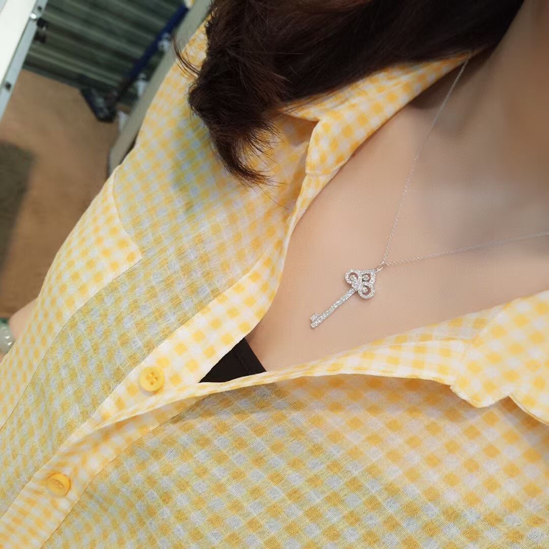 Tiffany Full Diamond Crown Key Pendant Necklace - Best Replica Jewelry™
