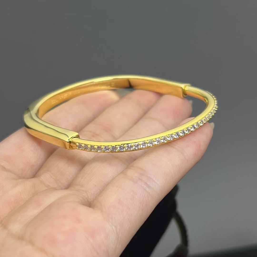 Tiffany Lock Bangle Half Pavé Diamonds Bracelet - Best Replica Jewelry™
