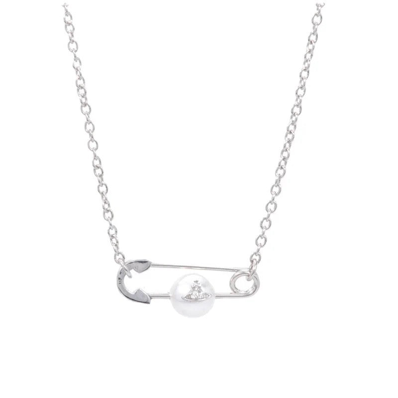 Vivienne Westwood Paperclip With A Pearl Pendant Necklace - Best Replica Jewelry™