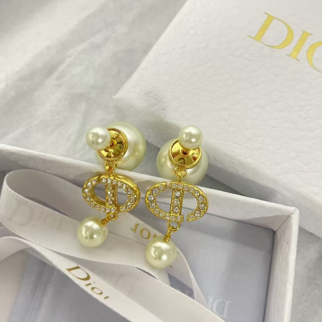 Dior Diamond CD Pearl Drop Earrings - Best Replica Jewelry™
