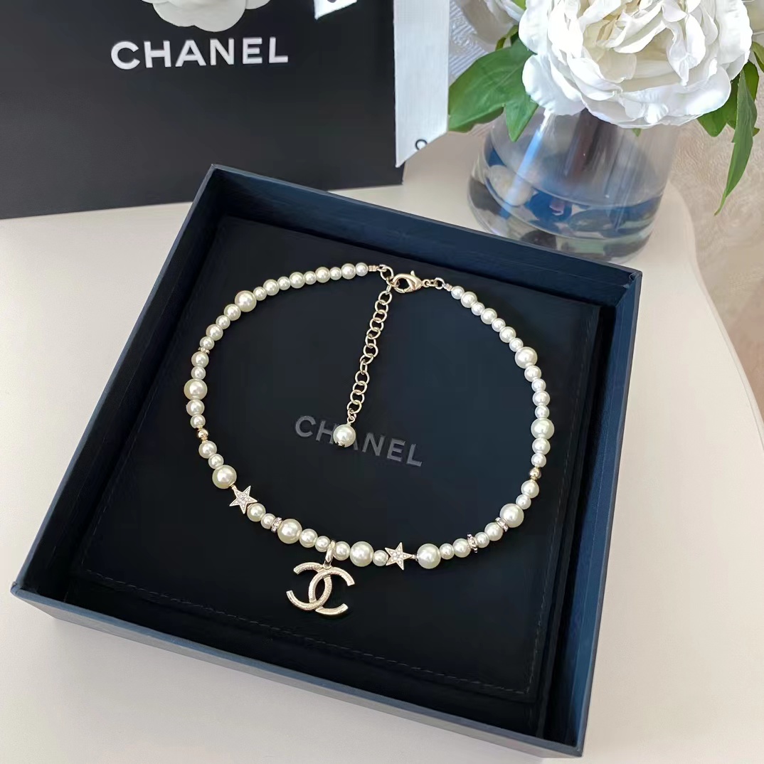 Chanel Star Double C Pendant Pearl Necklace - Best Replica Jewelry™