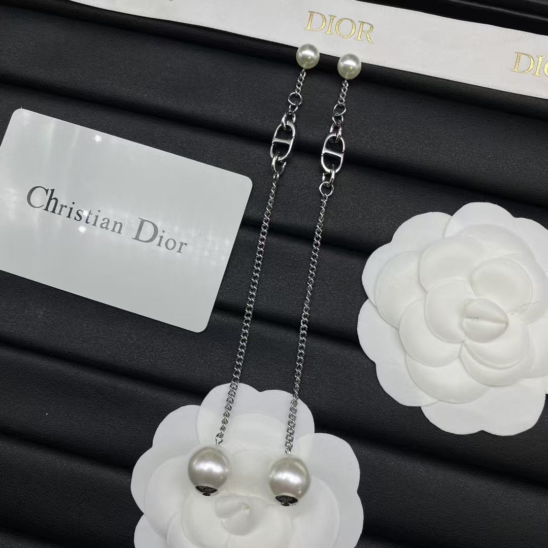 Dior Chain Dangle Pearl Earrings - Best Replica Jewelry™