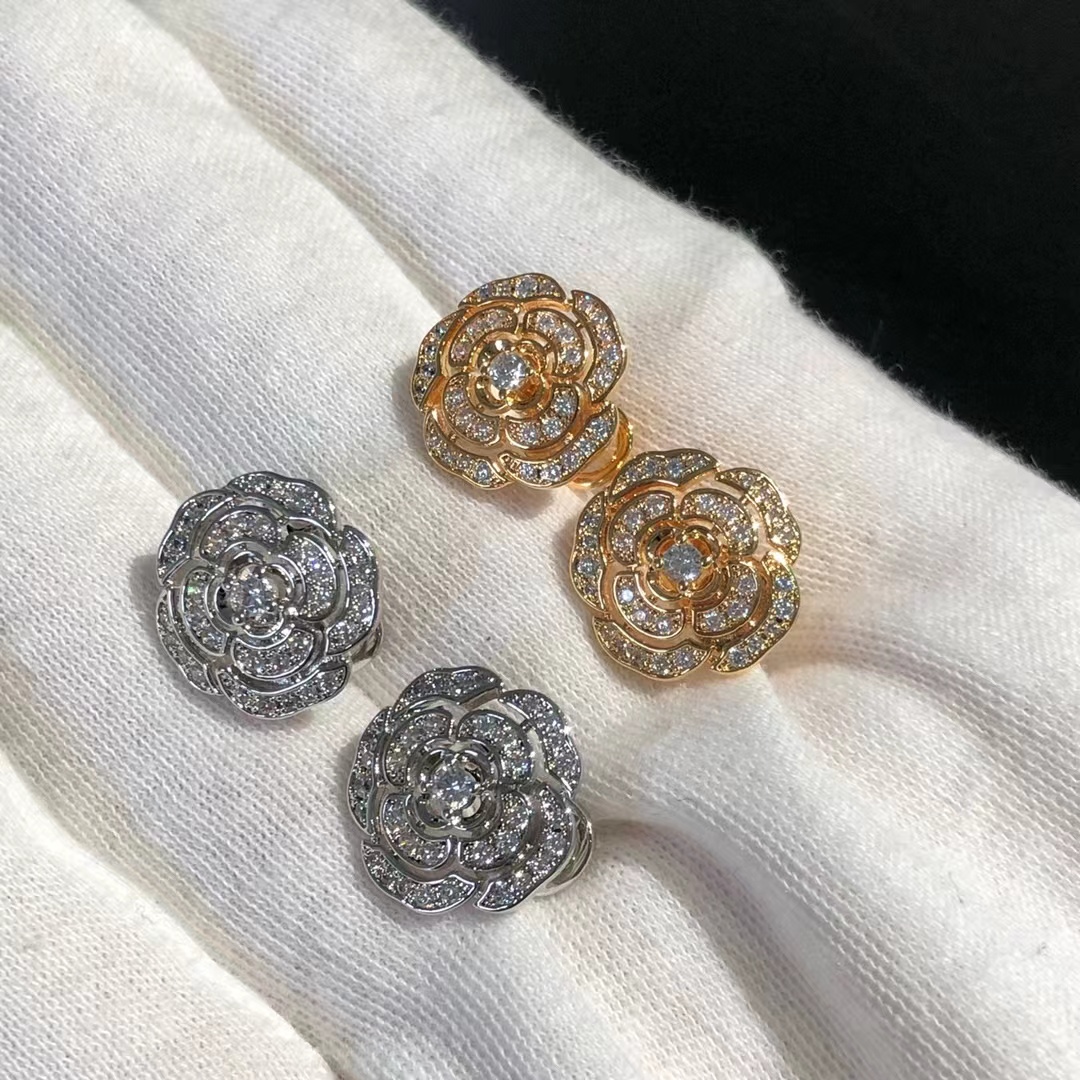 Chanel Diamond Camellia Stud Earrings - Best Replica Jewelry™