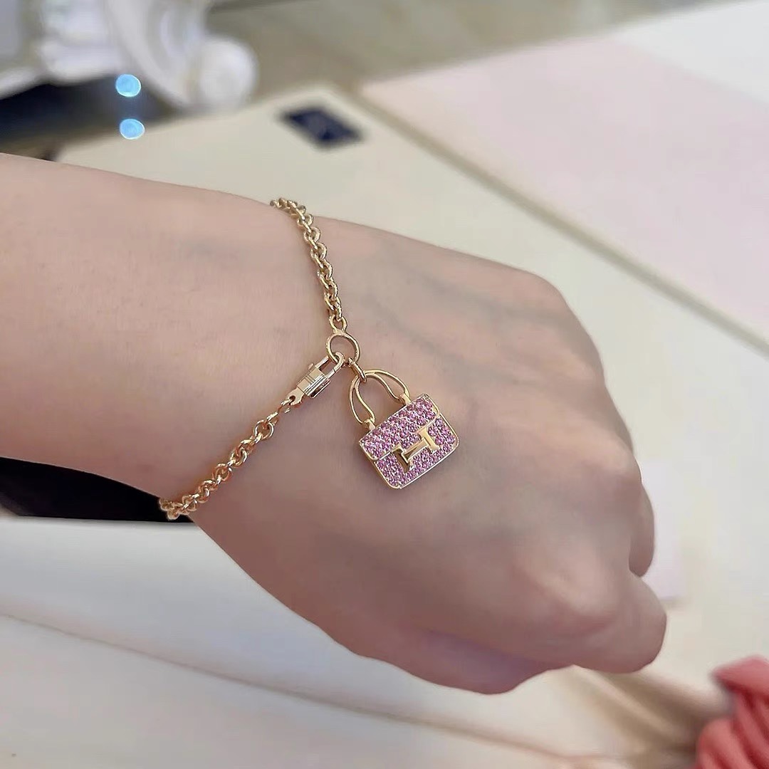 Hermes Pink Diamond H Bag Bracelet - Best Replica Jewelry™