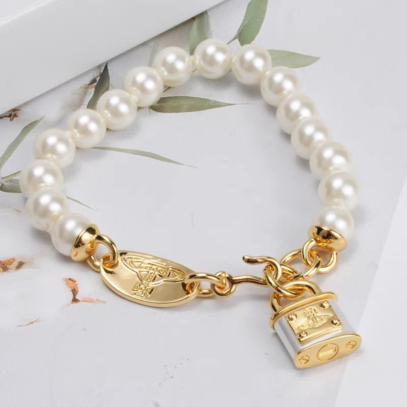 Vivienne Westwood Lock Charm Pearl Bracelet - Best Replica Jewelry™