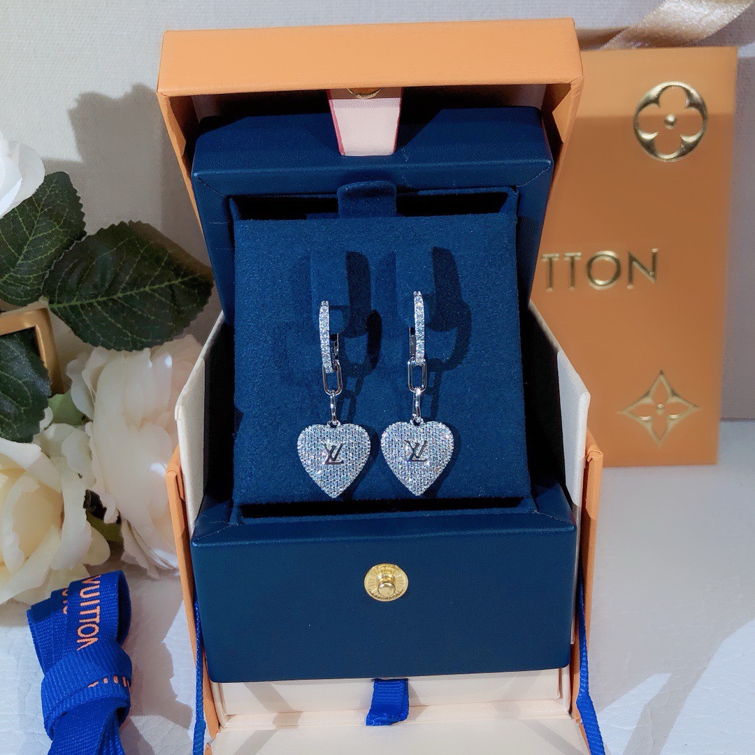 Louis Vuitton Full Diamond Hoop Heart Dangle Earrings - Best Replica Jewelry™