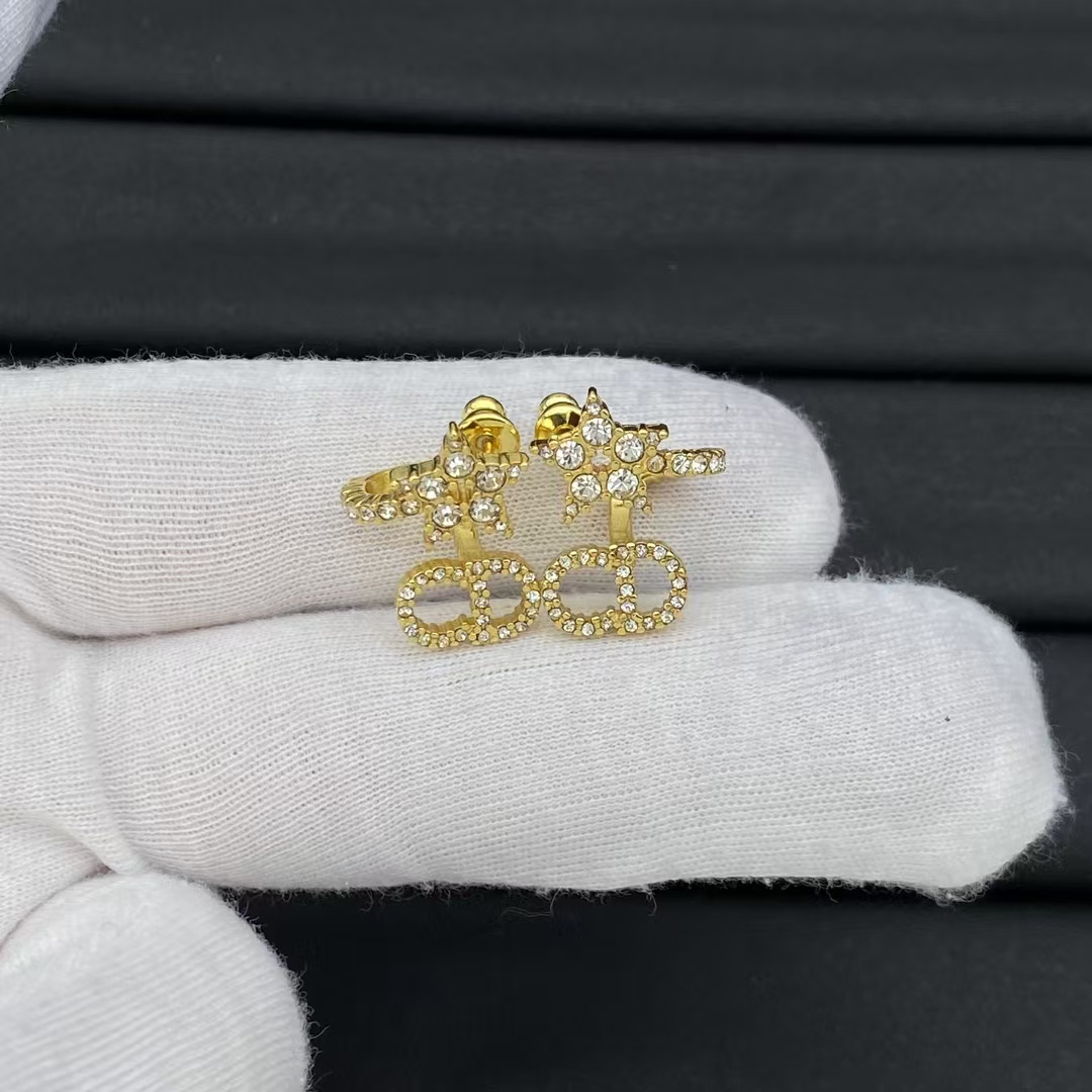 Dior Diamond Paved Star CD Drop Earrings - Best Replica Jewelry™