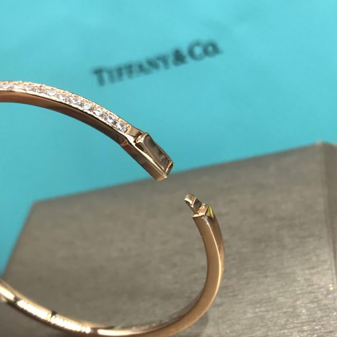 Tiffany Full Diamond Paved Double T Bangle Bracelet - Best Replica Jewelry™