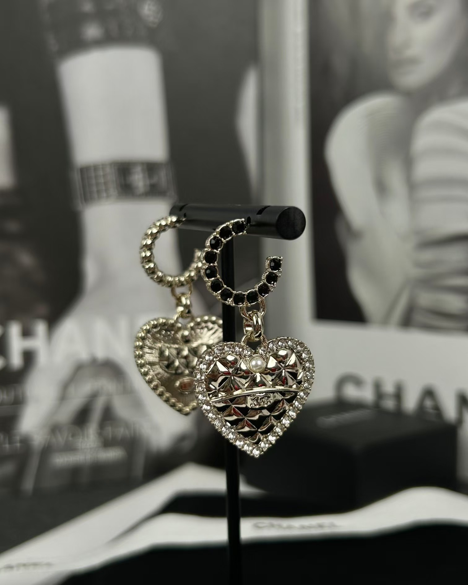 Chanel Hoop with Heart Dangle Earrings - Best Replica Jewelry™