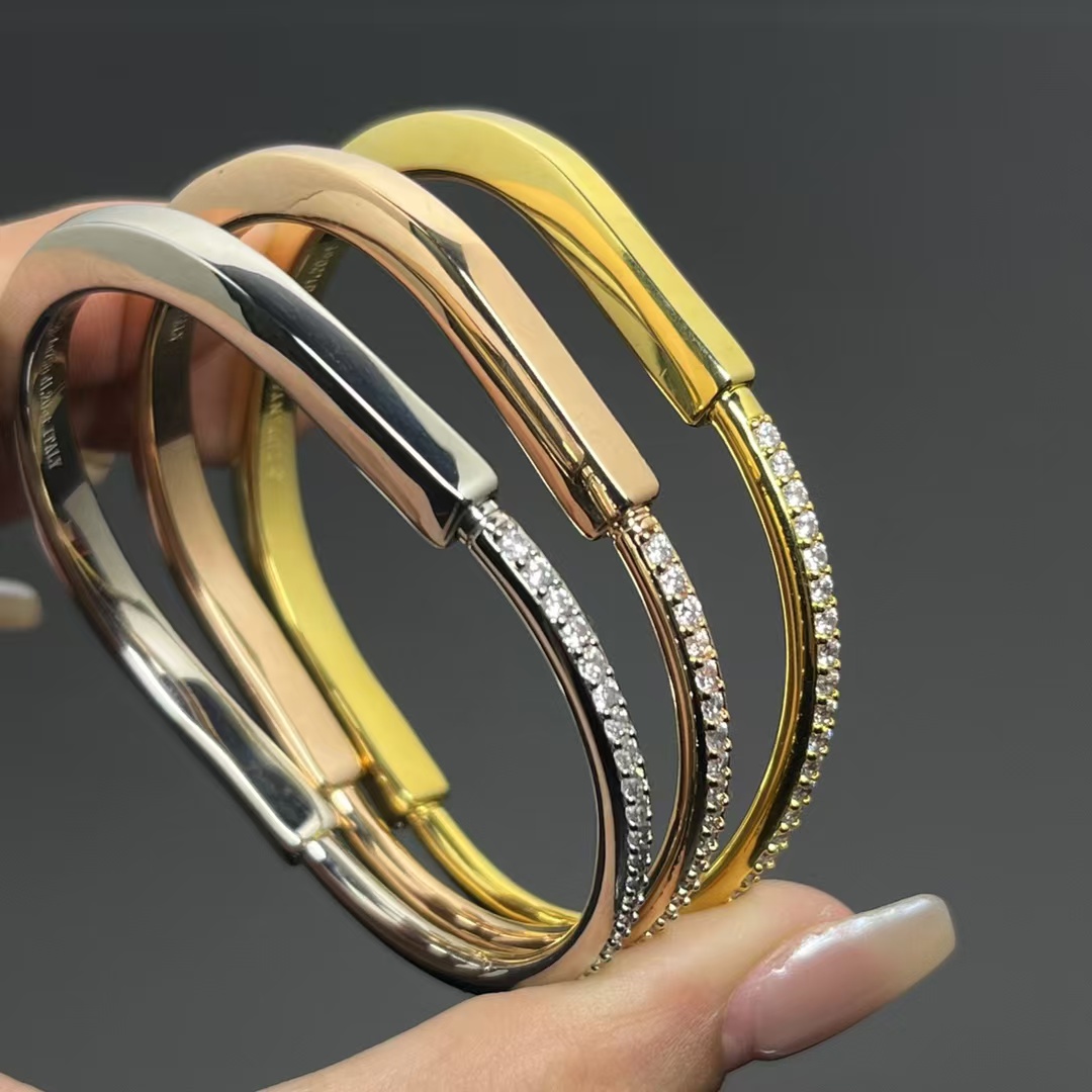 Tiffany Lock Bangle Half Pavé Diamonds Bracelet - Best Replica Jewelry™