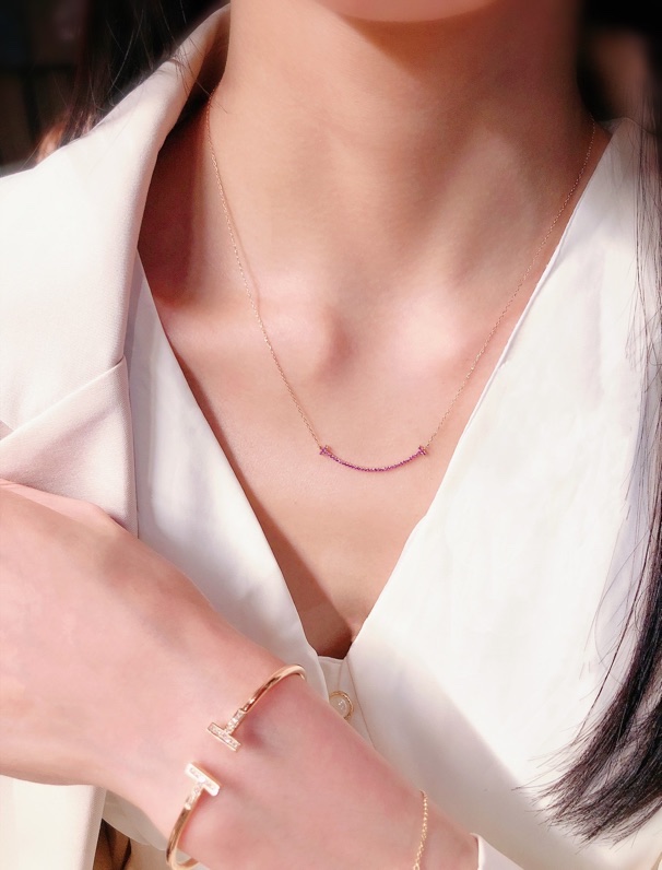 Tiffany Rose Gold Chain Pink Diamond Smile Necklace - Best Replica Jewelry™