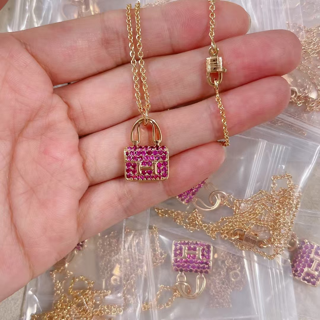 Hermes Diamond Paved Bag Pendant Necklace - Best Replica Jewelry™