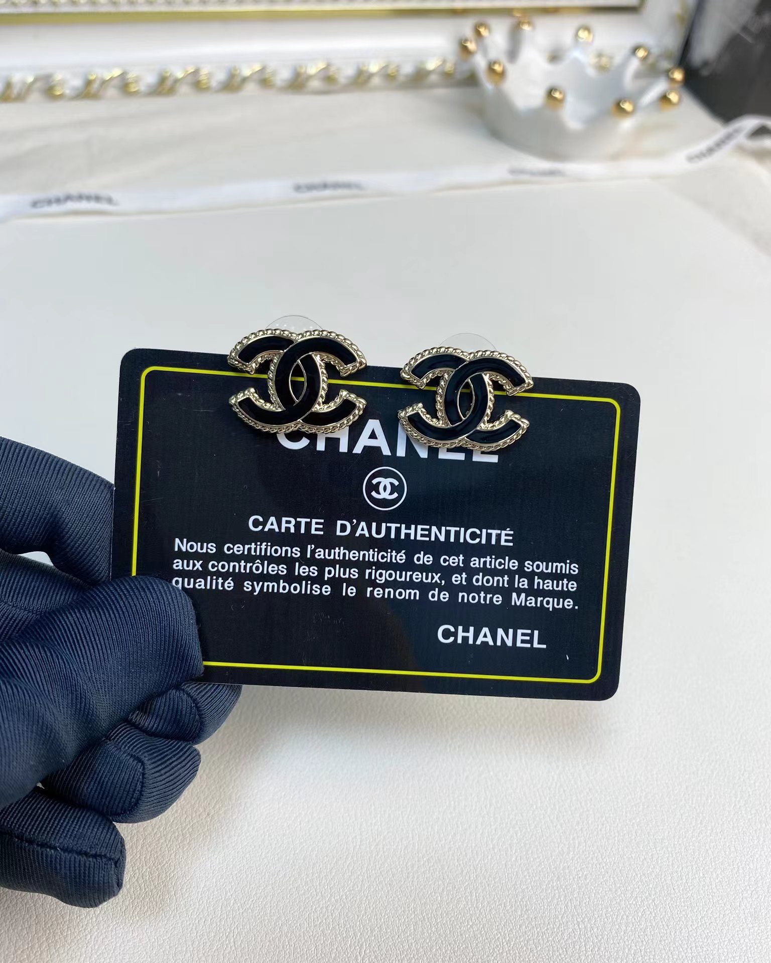 Chanel Gold Edge Black Double C Earring - Best Replica Jewelry™