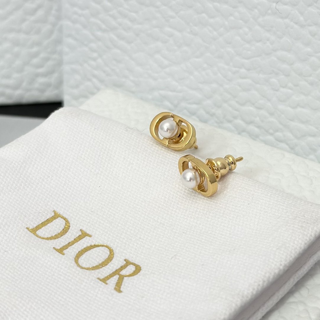 Dior Pearl Paved CD Stud Earrings - Best Replica Jewelry™