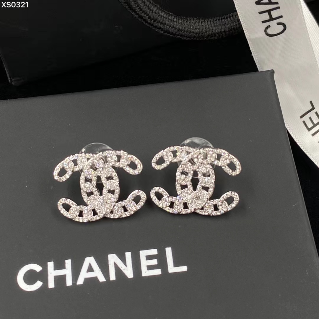 Chanel Silver Color Hollow Double C Earrings - Best Replica Jewelry™