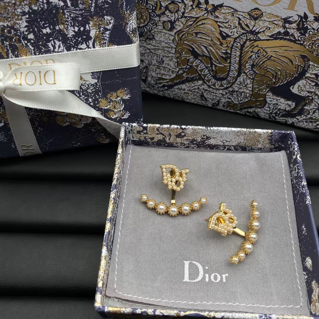 Dior Pearl Paved Stud Earrings - Best Replica Jewelry™