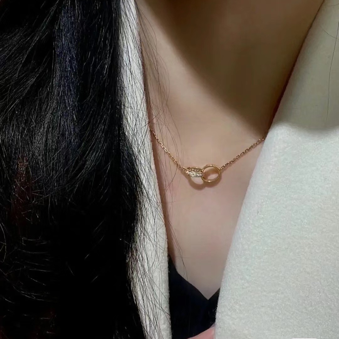 Cartier Pink Gold LEVE LOVE Pendant Necklace - Half Paved - Best Replica Jewelry™