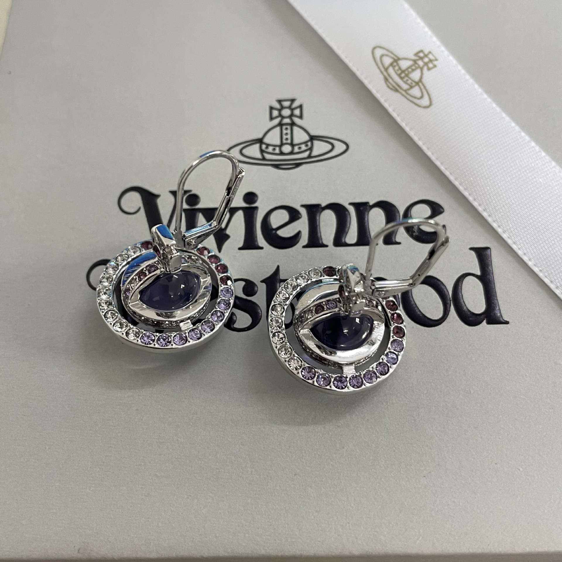 Vivienne Westwood Light Purple Crystal Ball Planet Saturn Earrings - Best Replica Jewelry™