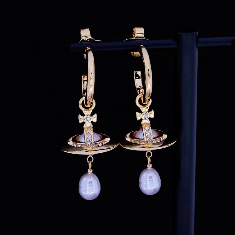 Vivienne Westwood Light Purple Baroque Pearl Earrings - Best Replica Jewelry™