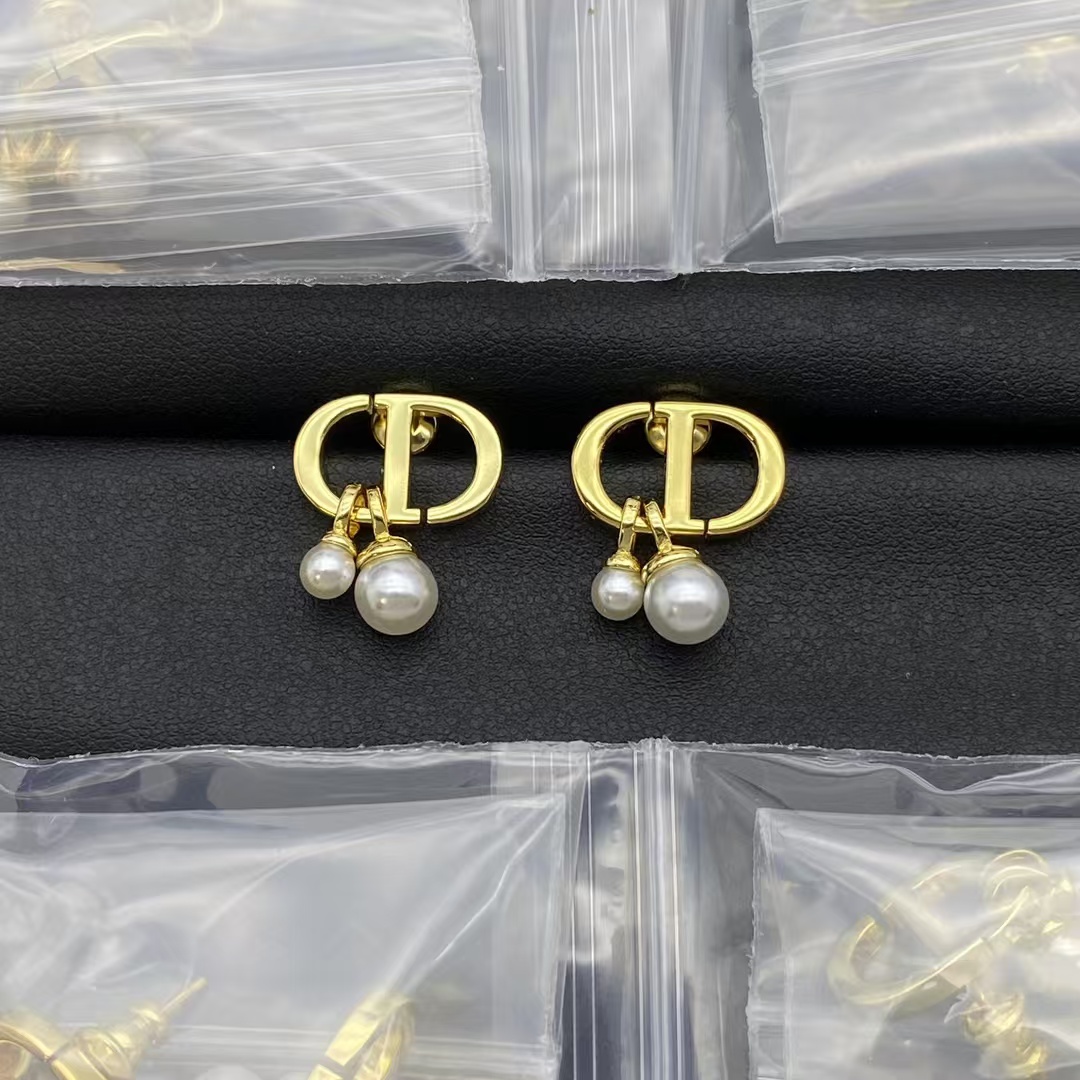 Dior CD with Two Pearl Charms Earrings - Best Replica Jewelry™