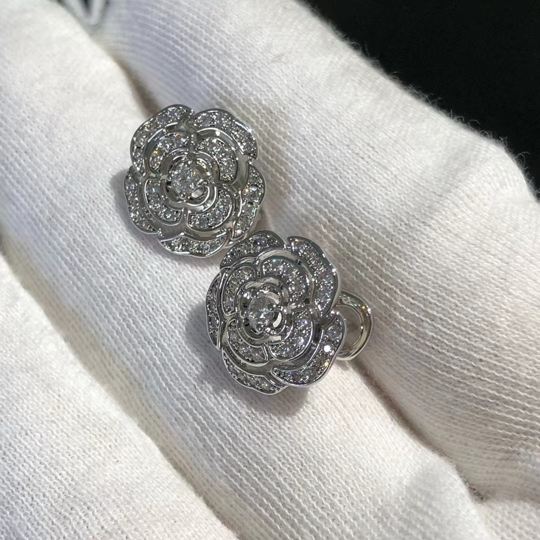 Chanel Diamond Camellia Stud Earrings - Best Replica Jewelry™