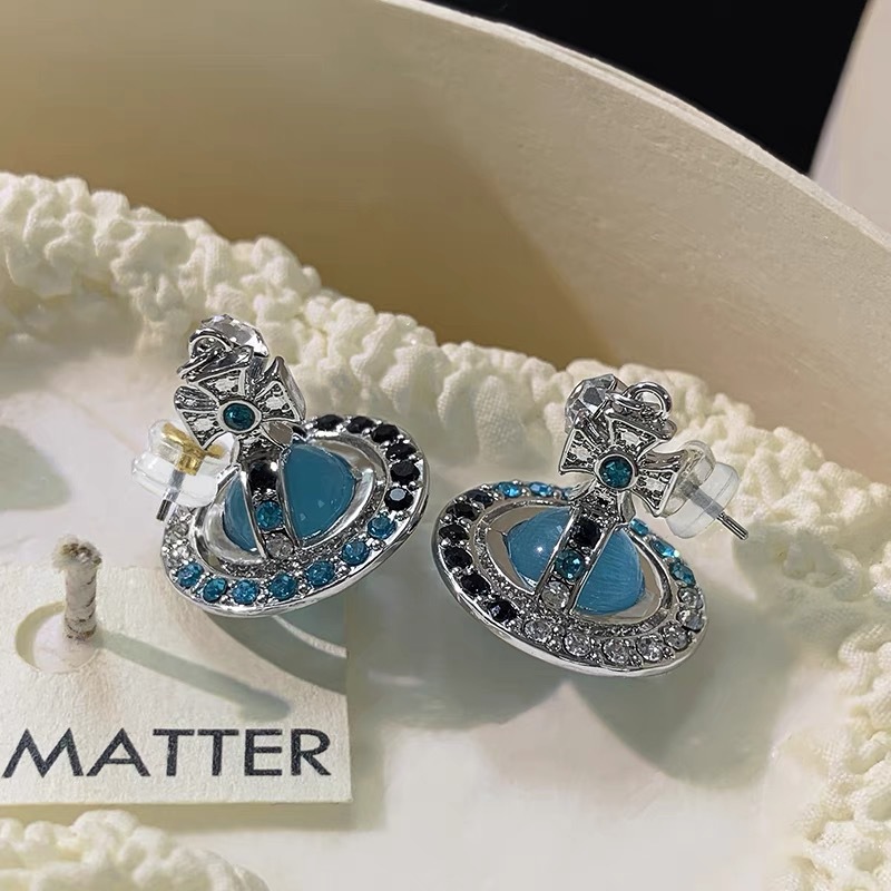 Vivienne Westwood Lake Blue Saturn Earrings - Best Replica Jewelry™