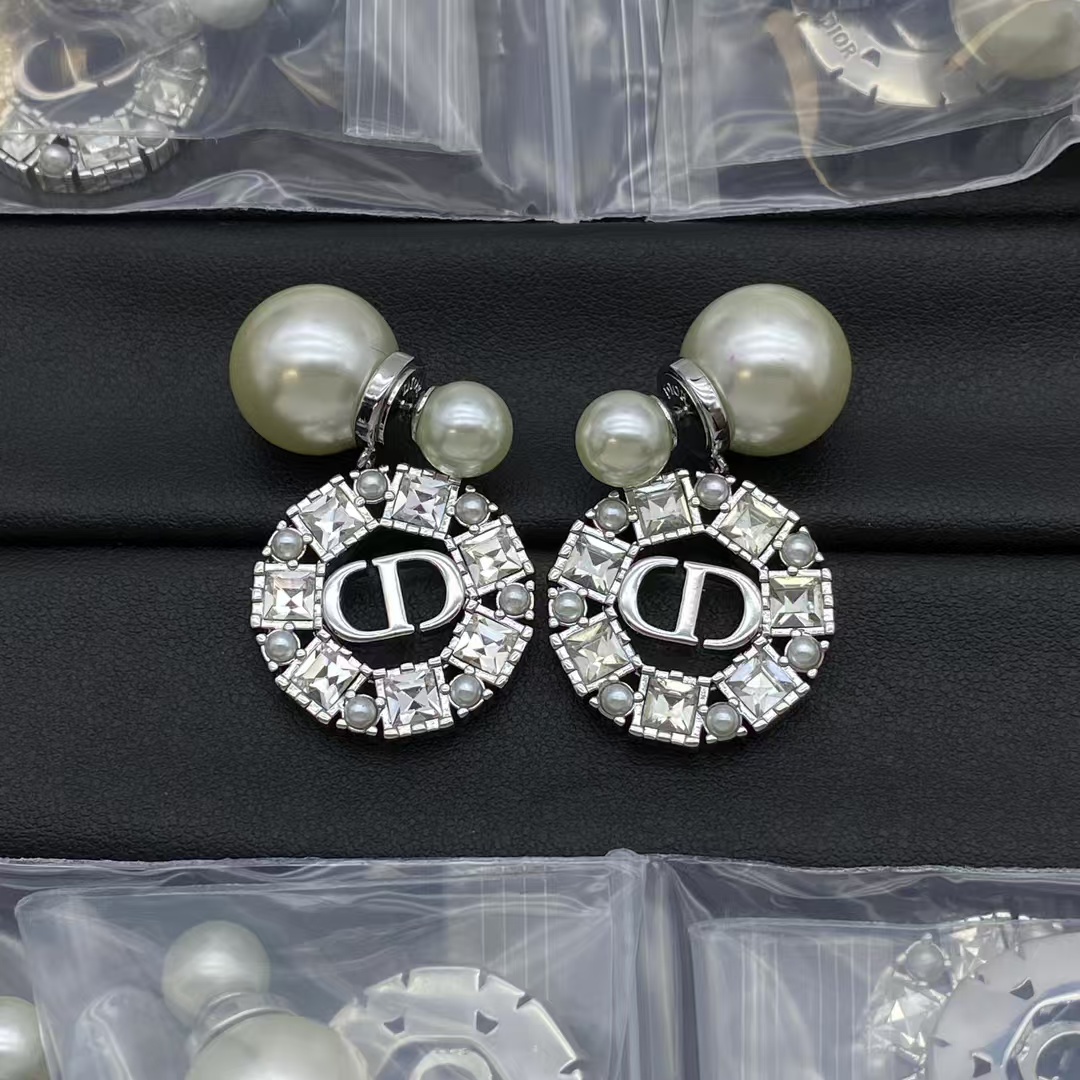 Dior Pearl Earrings Big Round CD Dangle - Best Replica Jewelry™