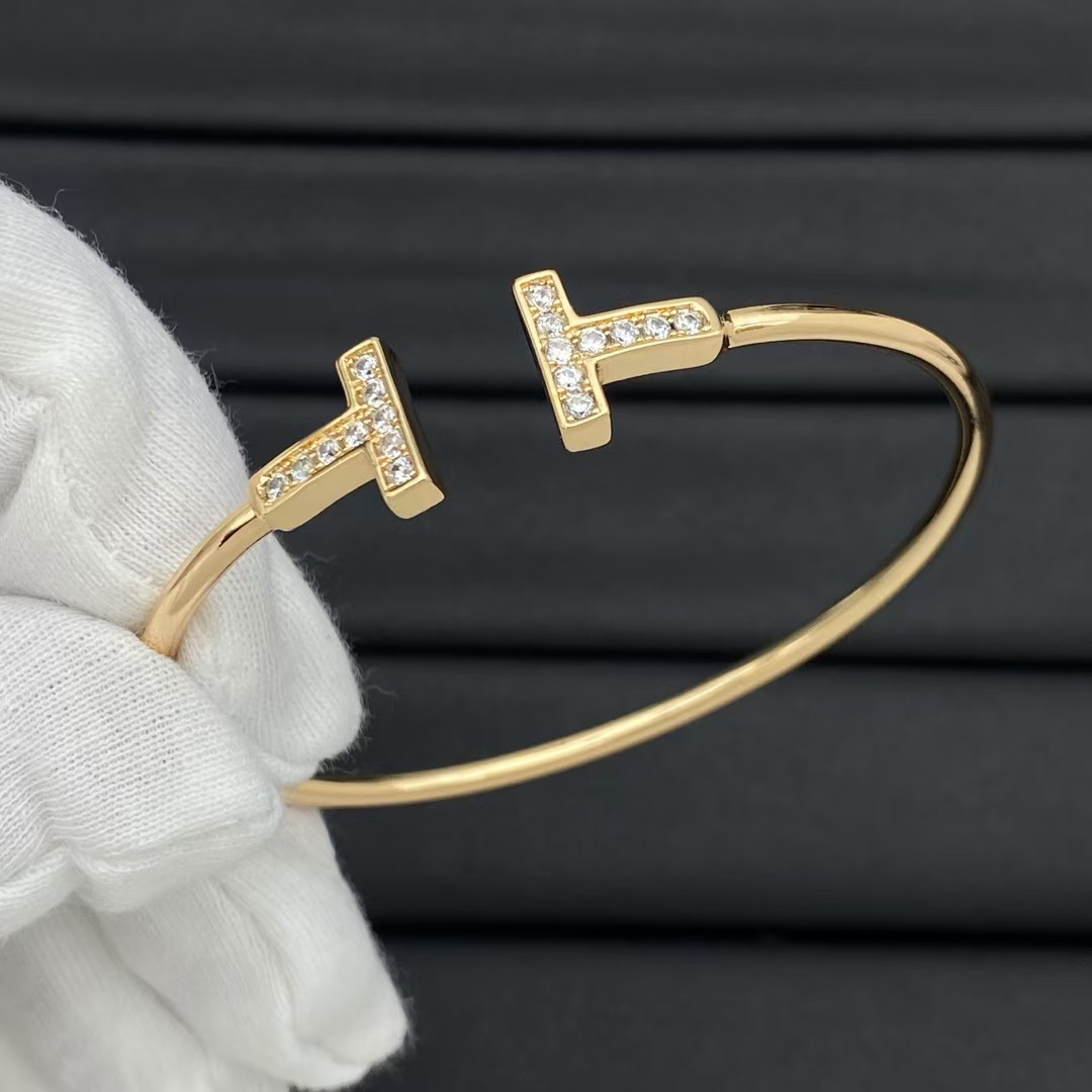 Tiffany Diamond Paved Double T Bangle Bracelet - Best Replica Jewelry™