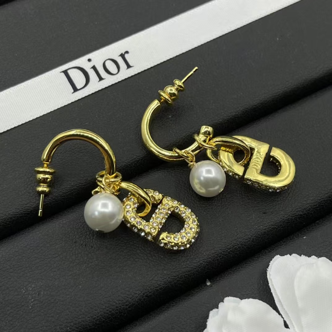 Dior Hoop with Pearl and CD Dangle Earrings - Best Replica Jewelry™