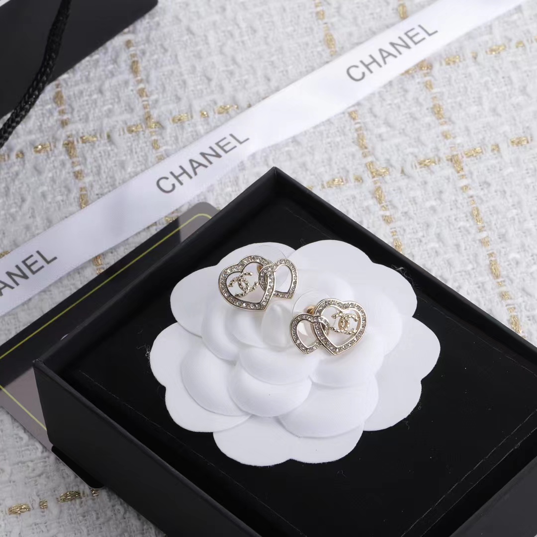 Chanel Two Hollow Heart Stud Earrings - Best Replica Jewelry™