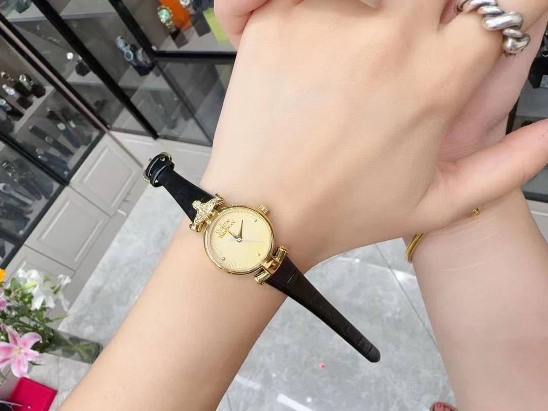 Vivienne Westwood Black Genuine Leather Band Watch - 23MM - Best Replica Jewelry™