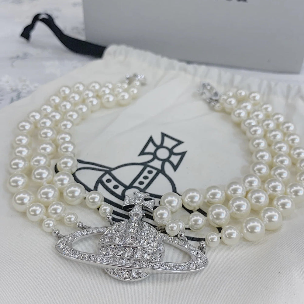Vivienne Westwood Three Row Pearl Necklace - Best Replica Jewelry™