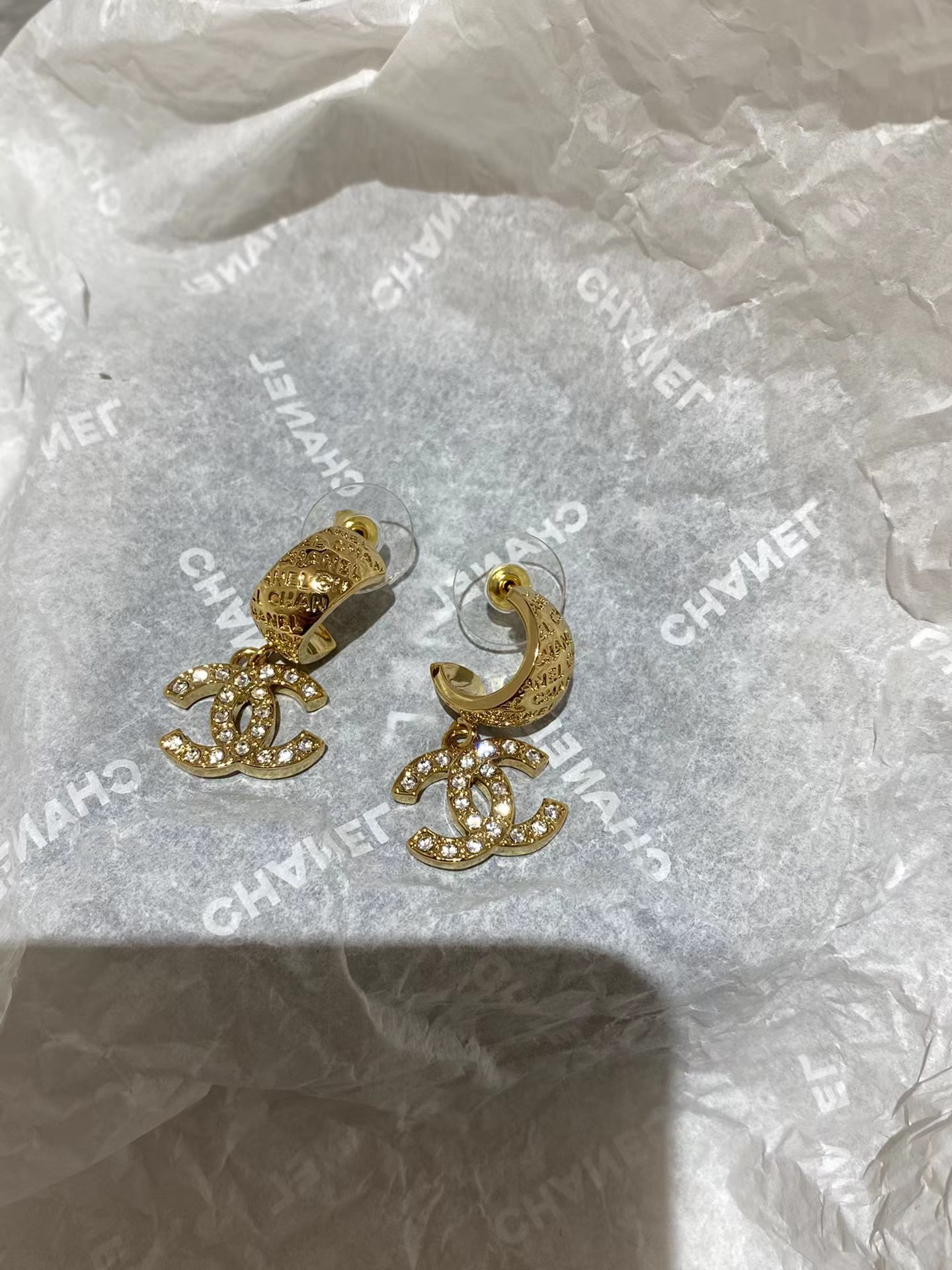 Chanel Gold Color Double C Dangle Earrings - Best Replica Jewelry™