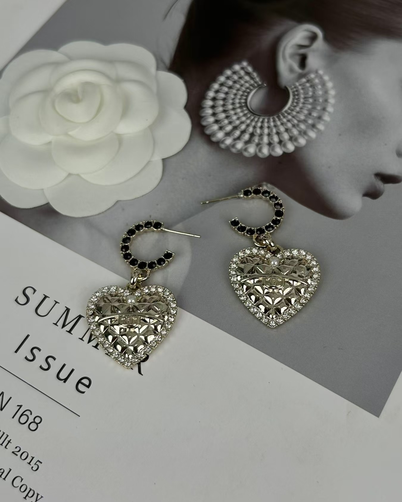 Chanel Hoop with Heart Dangle Earrings - Best Replica Jewelry™