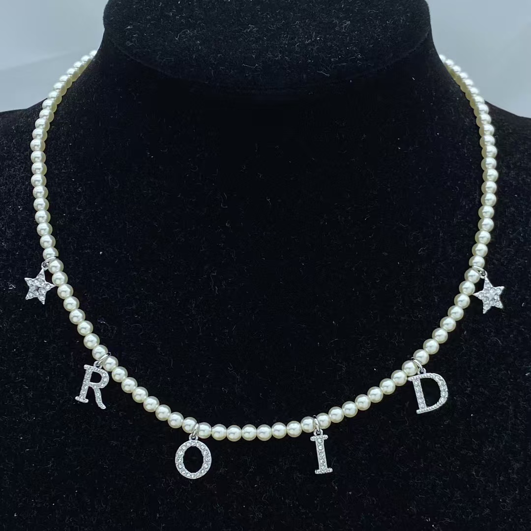 Dior Letters Star Charms Pearl Necklace - Best Replica Jewelry™