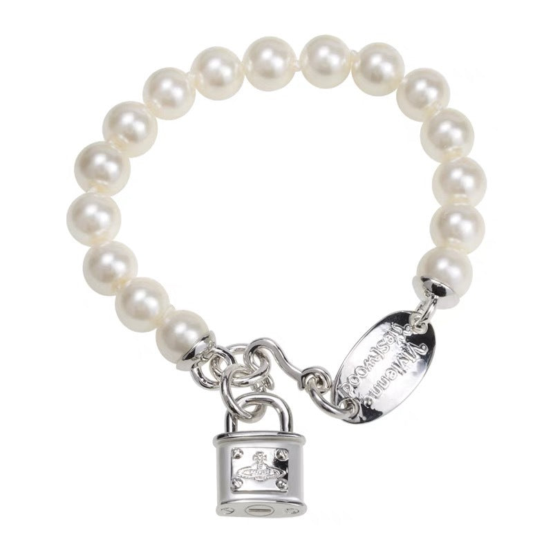 Vivienne Westwood Lock Charm Pearl Bracelet - Best Replica Jewelry™
