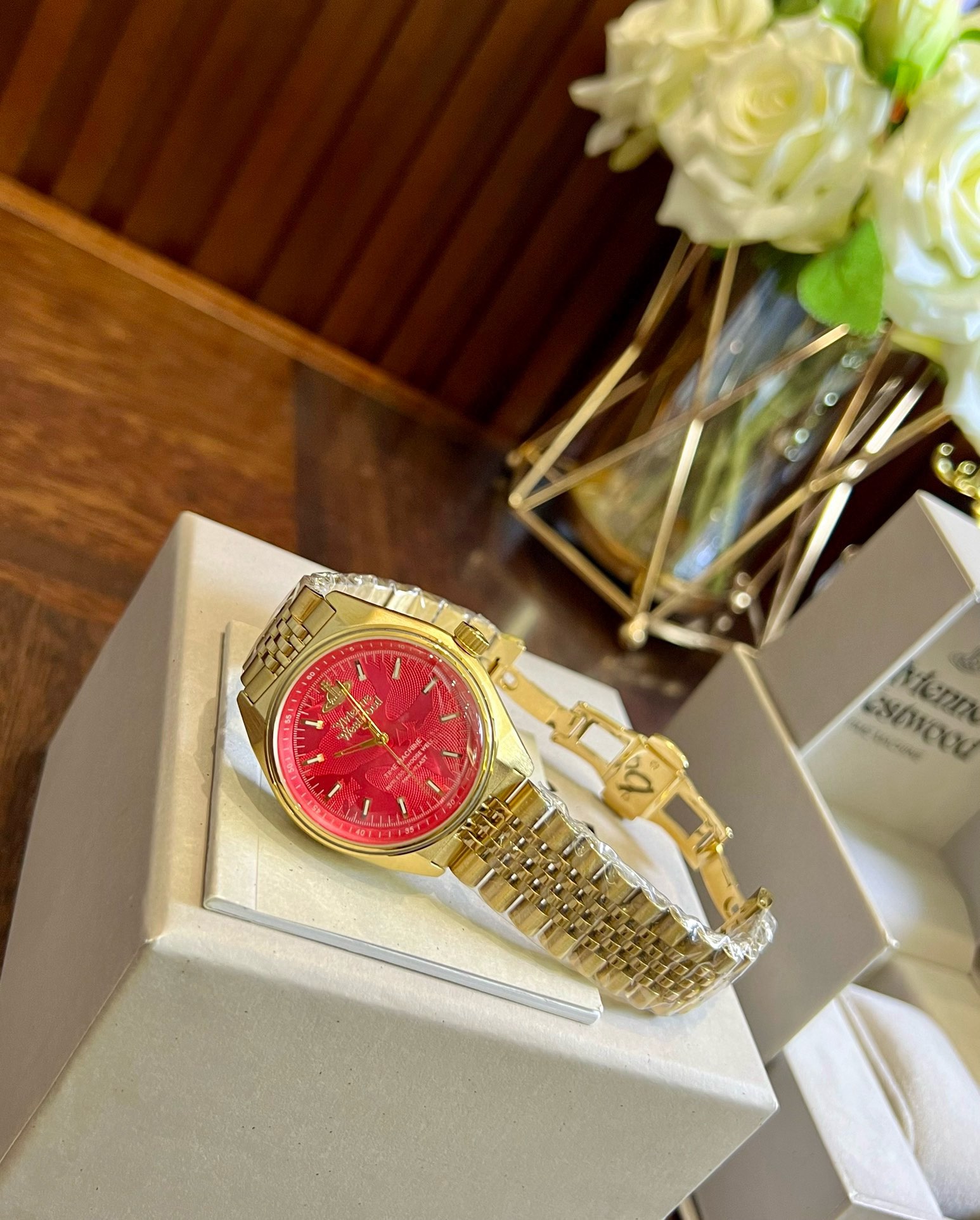 Vivienne Westwood Rose Red Dial Gold Band Watch - 40MM - Best Replica Jewelry™