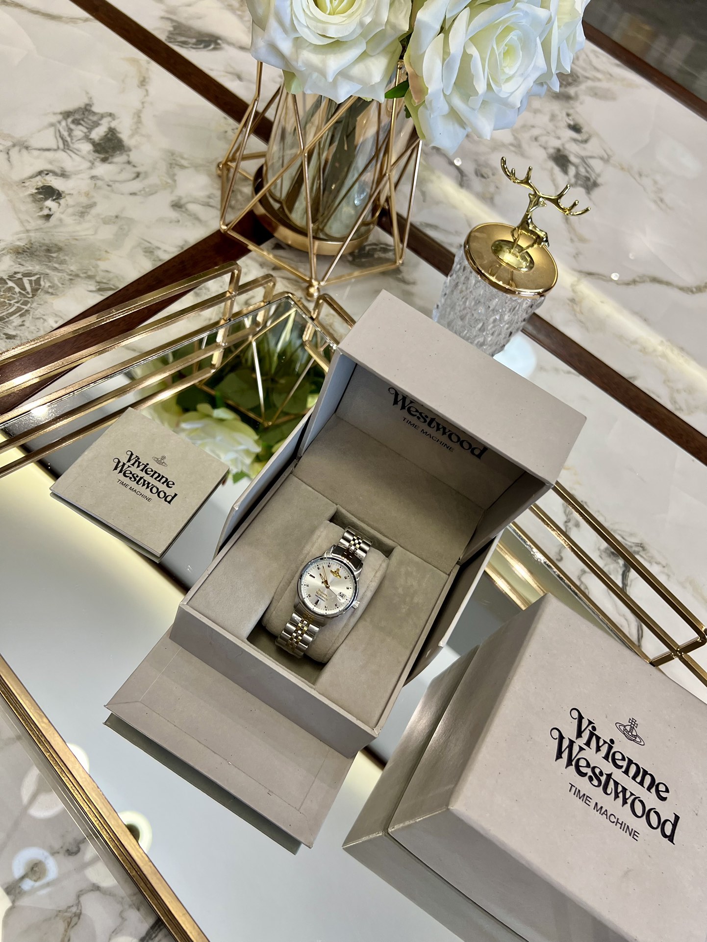 Vivienne Westwood Silver Gold Mixed Color Band Watch - 30MM - Best Replica Jewelry™