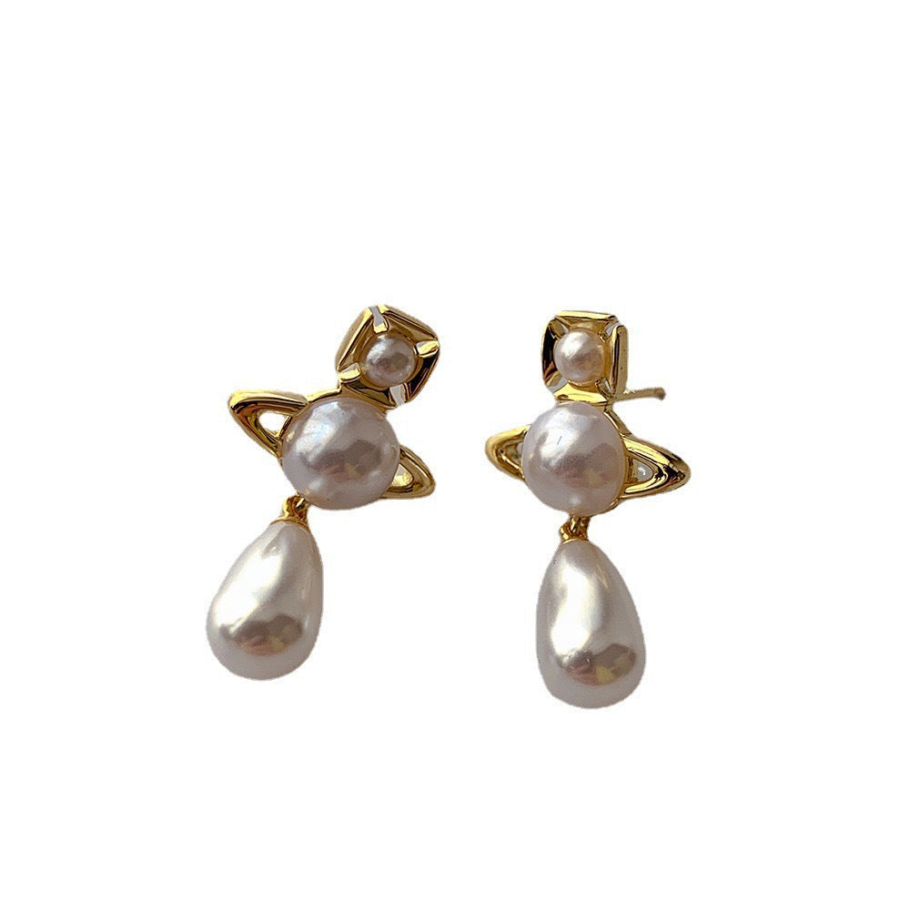 Vivienne Westwood Teardrop Pearl Saturn Earrings - Best Replica Jewelry™