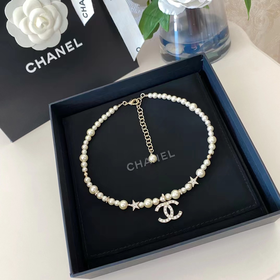 Chanel Star Double C Pendant Pearl Necklace - Best Replica Jewelry™