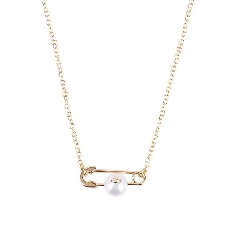 Vivienne Westwood Paperclip With A Pearl Pendant Necklace - Best Replica Jewelry™
