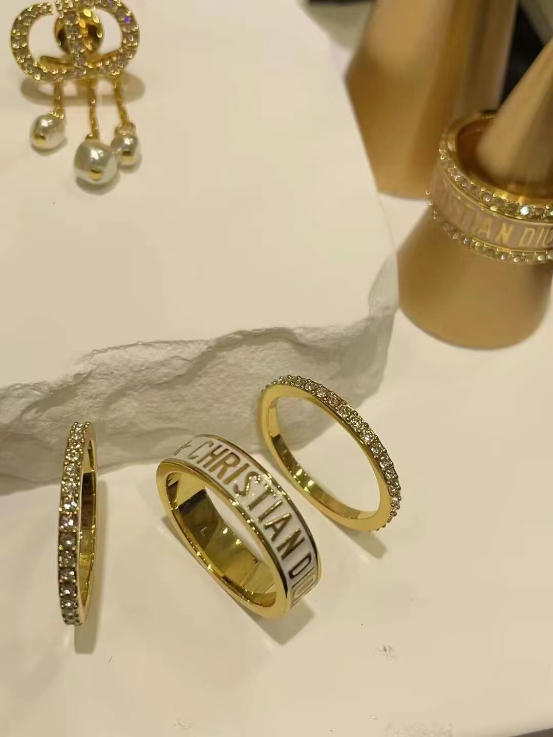 Dior White Enamel Rings - 3 Pieces - Best Replica Jewelry™