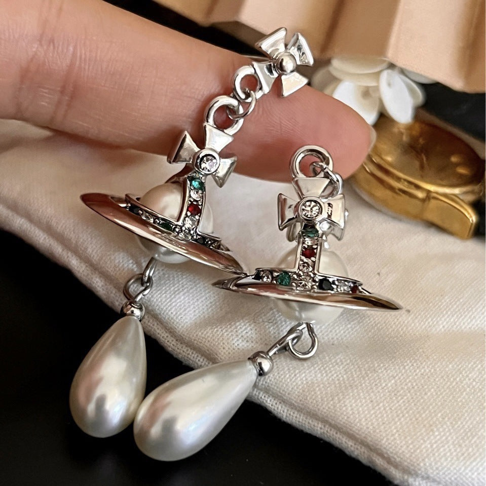 Vivienne Westwood Saturn Teardrop Pearl Earring - Best Replica Jewelry™